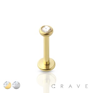 INTERNALLY THREADED FLAT TOP WITH GEM 316L SURGICAL STEEL LABRET