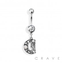 GOTHIC OWL 316L SURGICAL STEEL DANGLE NAVEL RING