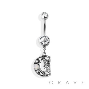 GOTHIC OWL 316L SURGICAL STEEL DANGLE NAVEL RING