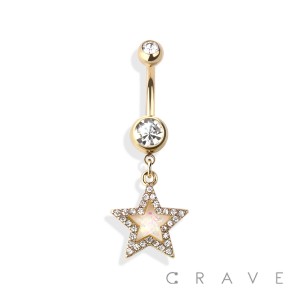 OPAL STAR 316L SURGICAL STEEL DANGLE NAVEL RING