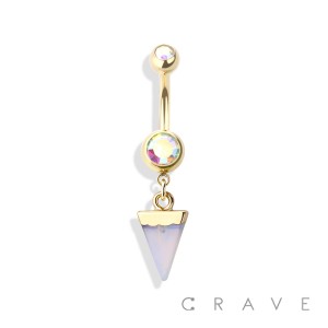 SYNTHETIC STONE TRIANGLE SHAPE 316L SURGICAL STEEL BELLY NAVEL RING