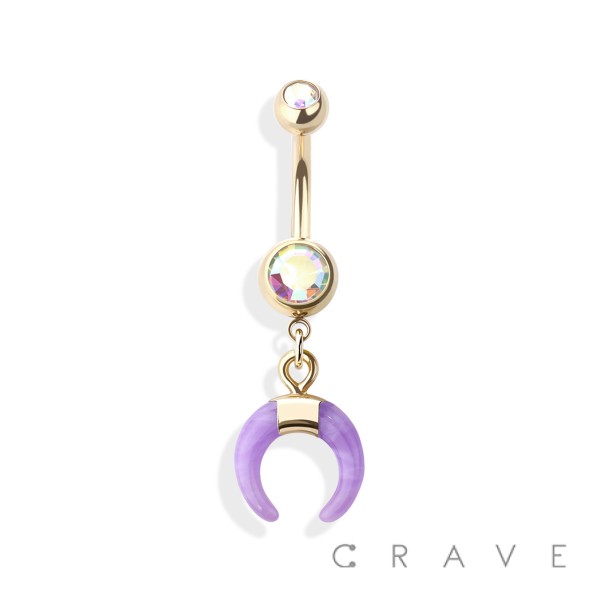 SYNTHETIC AMETHYST HORN SHAPE 316L SURGICAL STEEL BELLY NAVEL RING