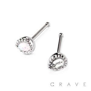 TEAR DROP DESIGN OPAL CENTER 316L SURGICAL STEEL NOSE BONE STUD