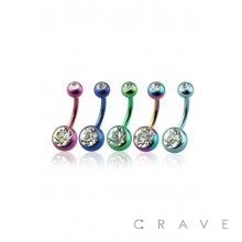 TITANIUM IP OVER 316L SURGICAL STEEL PRESS FIT DOUBLE GEM NAVEL RING