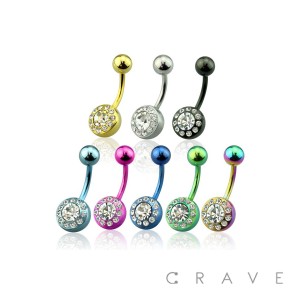 PLATED 316L SURGICAL STEEL PRESS FIT MULTI GEMS NAVEL RING (5X8MM)