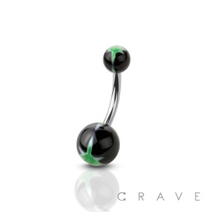 MARIJUANA PATTERN PRINTED ACRYLIC BALL 316L SURGICAL STEEL BELLY NAVEL RING