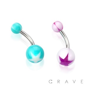 STAR PATTERN PRINTED ACRYLIC BALL 316L SURGICAL STEEL BELLY NAVEL RING