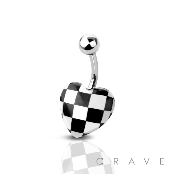 ACRYLIC CHECKBOARD 316L SURGICAL STEEL BAR BELLY RING