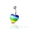 ACRYLIC RAINBOW HEART 316L SURGICAL STEEL BAR BELLY RING