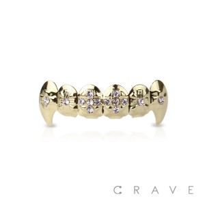 VAMPIRE GOLD PLATED 6 TEETH MOUTH TOP HIP HOP BLING GRILLZ