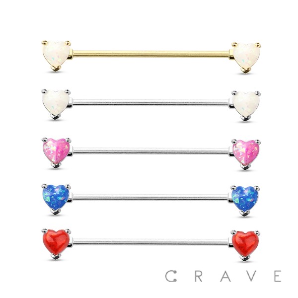 DOUBLE HEART RESIN OPAL PRONG SET 316L SURGICAL STEEL INDUSTRIAL BARBELL