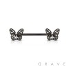 GOLD PVD 316L SURGICAL STEEL BUTTERFLY ENDS BARBELL NIPPLE BAR