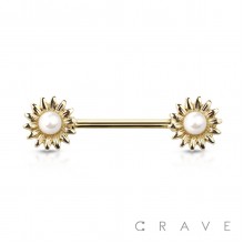 PEARL SUNFLOWER ENDS 316L SURGICAL STEEL NIPPLE BAR