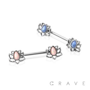 OPAL LOTUS ENDS 316L SURGICAL STEEL NIPPLE BAR