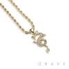 GEM PAVED FIERCE DRAGON HIP HOP BLING ALLOY PENDANT WITH CHAIN