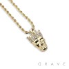 GEM PAVED CROWN SKULL HIP HOP BLING ALLOY PENDANT WITH CHAIN