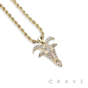 GEM PAVED RAM GOAT HEAD HIP HOP BLING ALLOY PENDANT WITH CHAIN