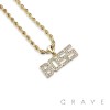 GEM PAVED "BOSS" HIP HOP BLING ALLOY PENDANT WITH CHAIN