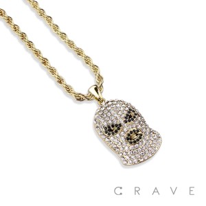 GEM PAVED BANDIT MASK HIP HOP BLING ALLOY PENDANT WITH CHAIN