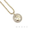 GEM PAVED ROUND OM(AUM) HIP HOP BLING ALLOY PENDANT WITH CHAIN