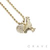 GEM PAVED ROOSTER HIP HOP BLING ALLOY PENDANT WITH CHAIN