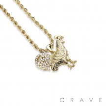 GEM PAVED ROOSTER HIP HOP BLING ALLOY PENDANT WITH CHAIN