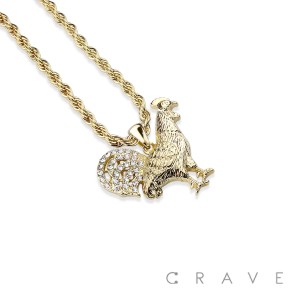 GEM PAVED ROOSTER HIP HOP BLING ALLOY PENDANT WITH CHAIN