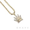 GEM PAVED KING ENGRAVED CROWN HIP HOP BLING ALLOY PENDANT WITH CHAIN
