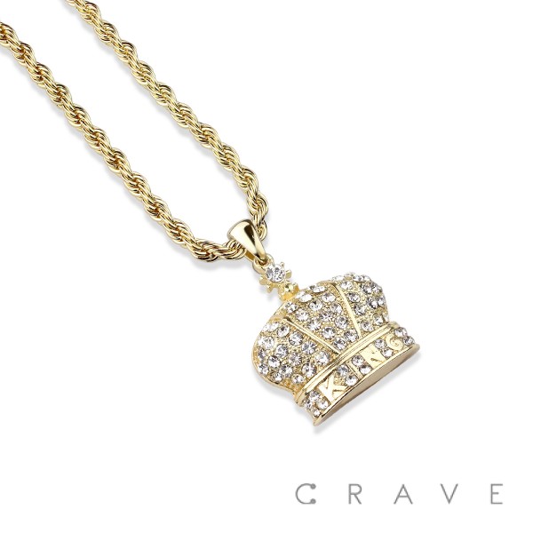 GEM PAVED ROYAL CROWN HIP HOP BLING ALLOY PENDANT WITH CHAIN