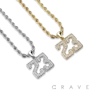 GEM PAVED "23" HIP HOP BLING ALLOY PENDANT WITH CHAIN