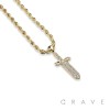 GEM PAVED DAGGER HIP HOP BLING ALLOY PENDANT WITH CHAIN