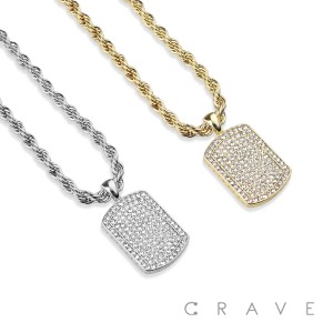 GEM PAVED TAG HIP HOP BLING ALLOY PENDANT WITH CHAIN