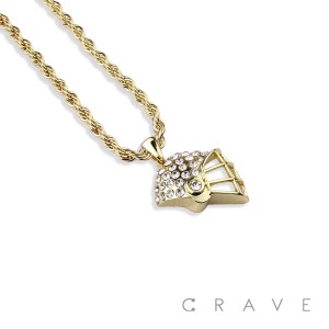 GEM PAVED FOOTBALL CHAMP HELMET HIP HOP BLING ALLOY PENDANT WITH CHAIN