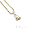 GEM PAVED PRAYING HANDS HIP HOP BLING ALLOY PENDANT WITH CHAIN