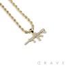 GEM PAVED AK-147 HIP HOP BLING ALLOY PENDANT WITH CHAIN