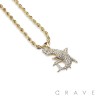 GEM PAVED TIGER SHARK HIP HOP BLING ALLOY PENDANT WITH CHAIN