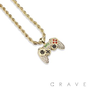 GEM PAVED PRO JOYSTICK HIP HOP BLING ALLOY PENDANT WITH CHAIN