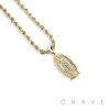 GEM PAVED LADY OF GUADALUPE HIP HOP BLING ALLOY PENDANT WITH CHAIN