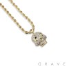 GEM PAVED SKULL HIP HOP BLING ALLOY PENDANT WITH CHAIN