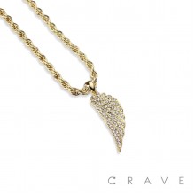 GEM PAVED ANGEL WING HIP HOP BLING ALLOY PENDANT WITH CHAIN