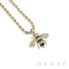 GEM PAVED QUEEN BEE HIP HOP BLING ALLOY PENDANT WITH CHAIN