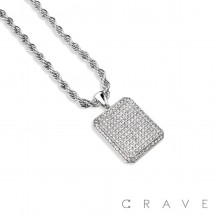 GEM PAVED SQUARE TAG HIP HOP BLING ALLOY PENDANT WITH CHAIN