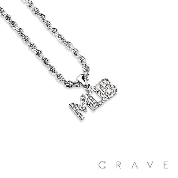 GEM PAVED "MOB" HIP HOP BLING ALLOY PENDANT WITH CHAIN