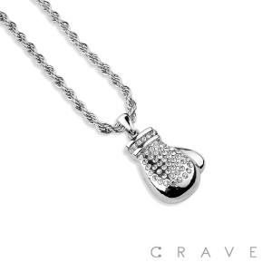 GEM PAVED BOXING GLOVE HIP HOP BLING ALLOY PENDANT WITH CHAIN