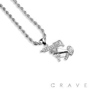 GEM PAVED "UZI PRAYER" HIP HOP BLING ALLOY PENDANT WITH CHAIN
