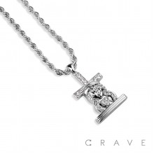 GEM PAVED CROSS WITH JESUS HIP HOP BLING ALLOY PENDANT WITH CHAIN