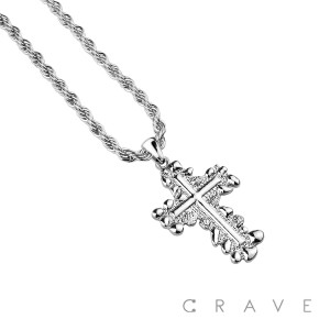 ORNATE CROSS HIP HOP BLING ALLOY PENDANT WITH CHAIN