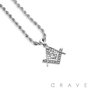 GEM PAVED "G" COMPASS HIP HOP BLING ALLOY PENDANT WITH CHAIN