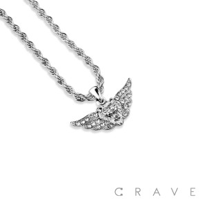 GEM PAVED LION WING HIP HOP BLING ALLOY PENDANT WITH CHAIN