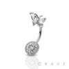 CZ BUTTERLFY WITH ROUND CZ TOP 316L SURGICAL STEEL NAVEL RING